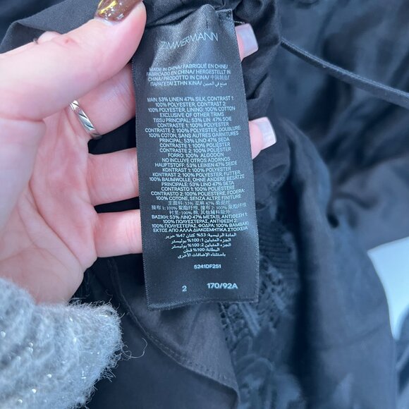 $1750 Zimmermann Black Embroidered Linen Silk Mini Hypnotic Dress size 2/Medium - Picture 13 of 13